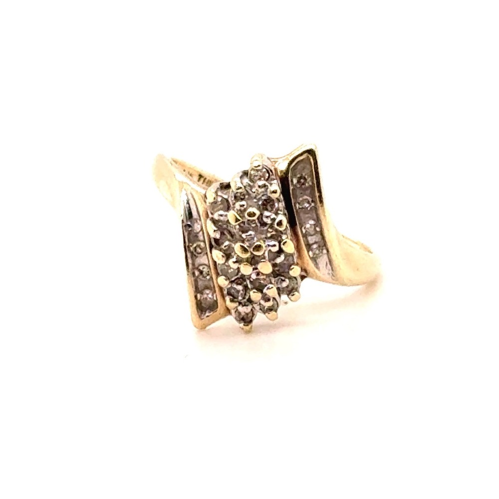 10k Yellow Gold Real Diamond Cluster Bypass Ring Size 7 2.6g